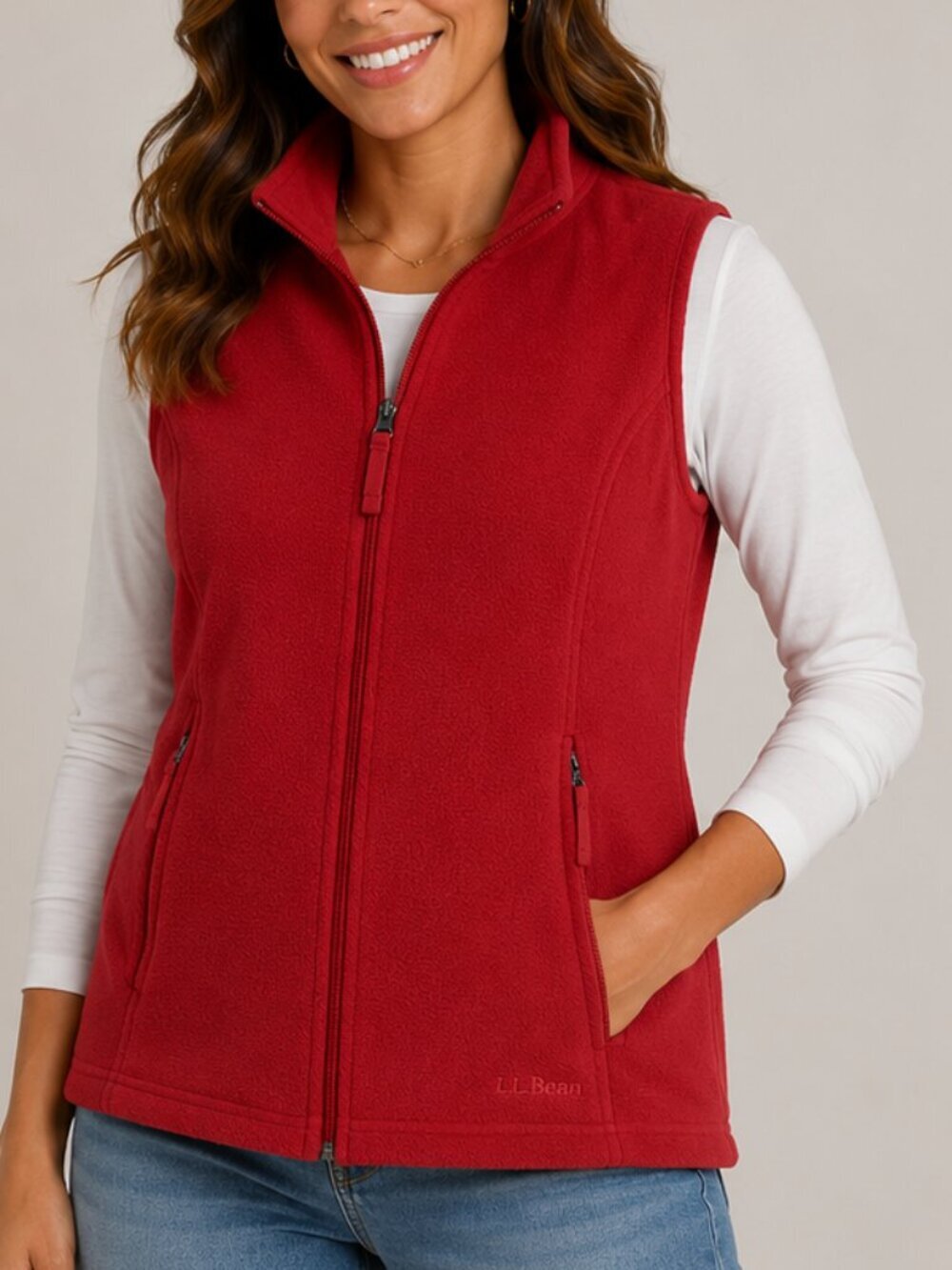 pink women's l.l. bean large fleece vest